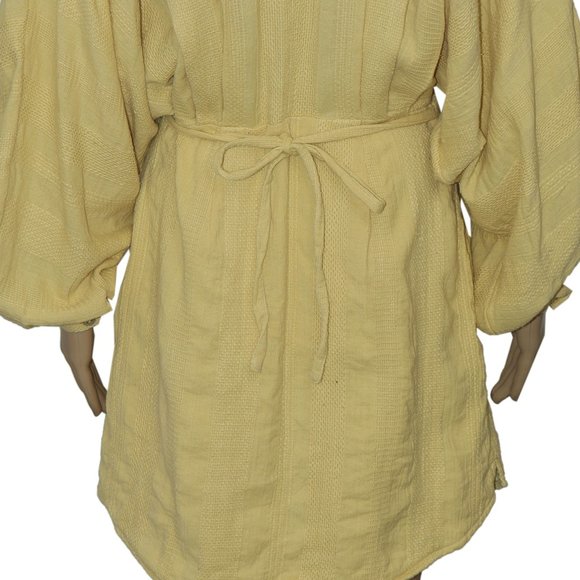 Free People Moni Mini Dress Buttondown Textured Yellow M - Picture 7 of 7
